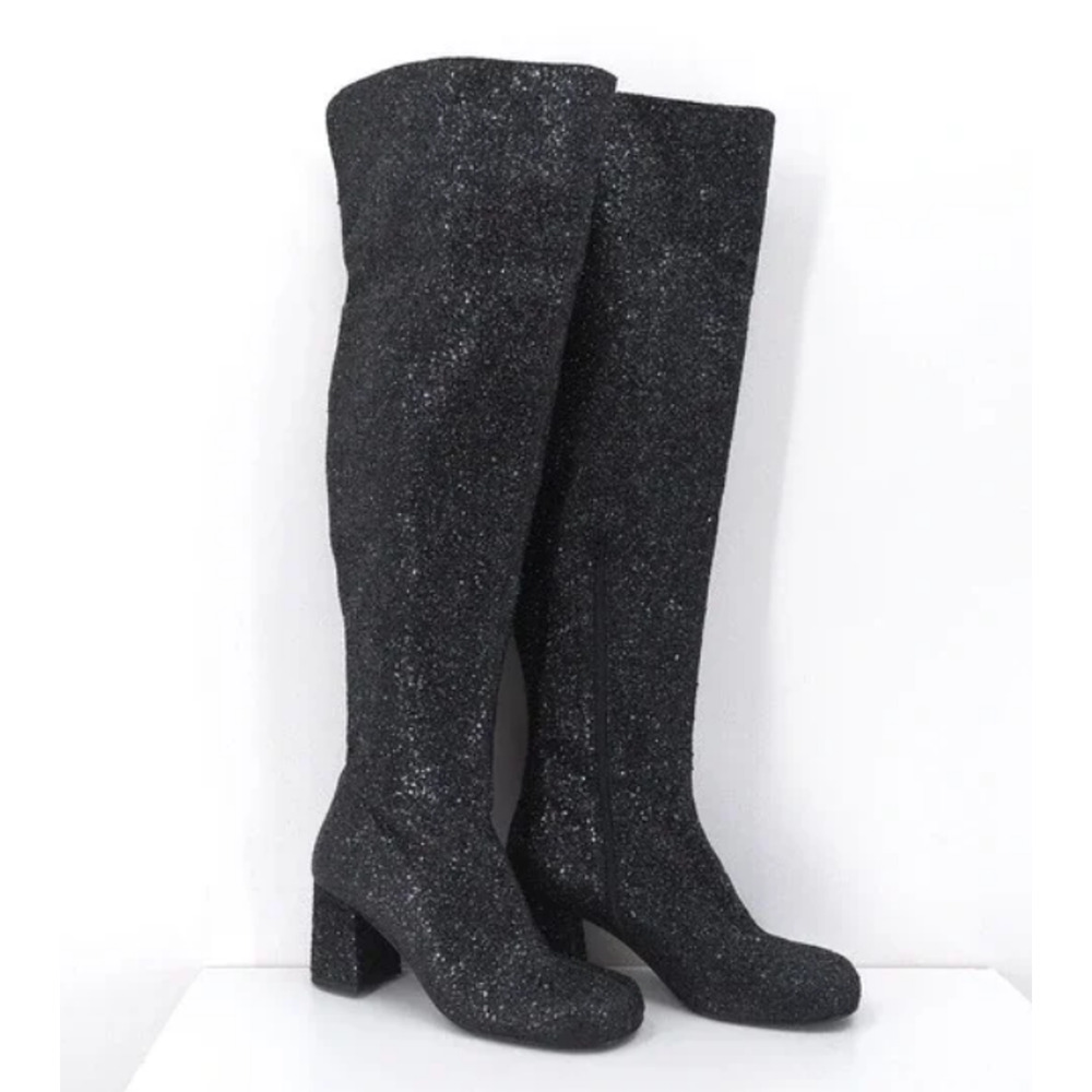Simon Miller Mojo Tall OTK Boots Womens 38 Black Glitter Block Heel Round Toe